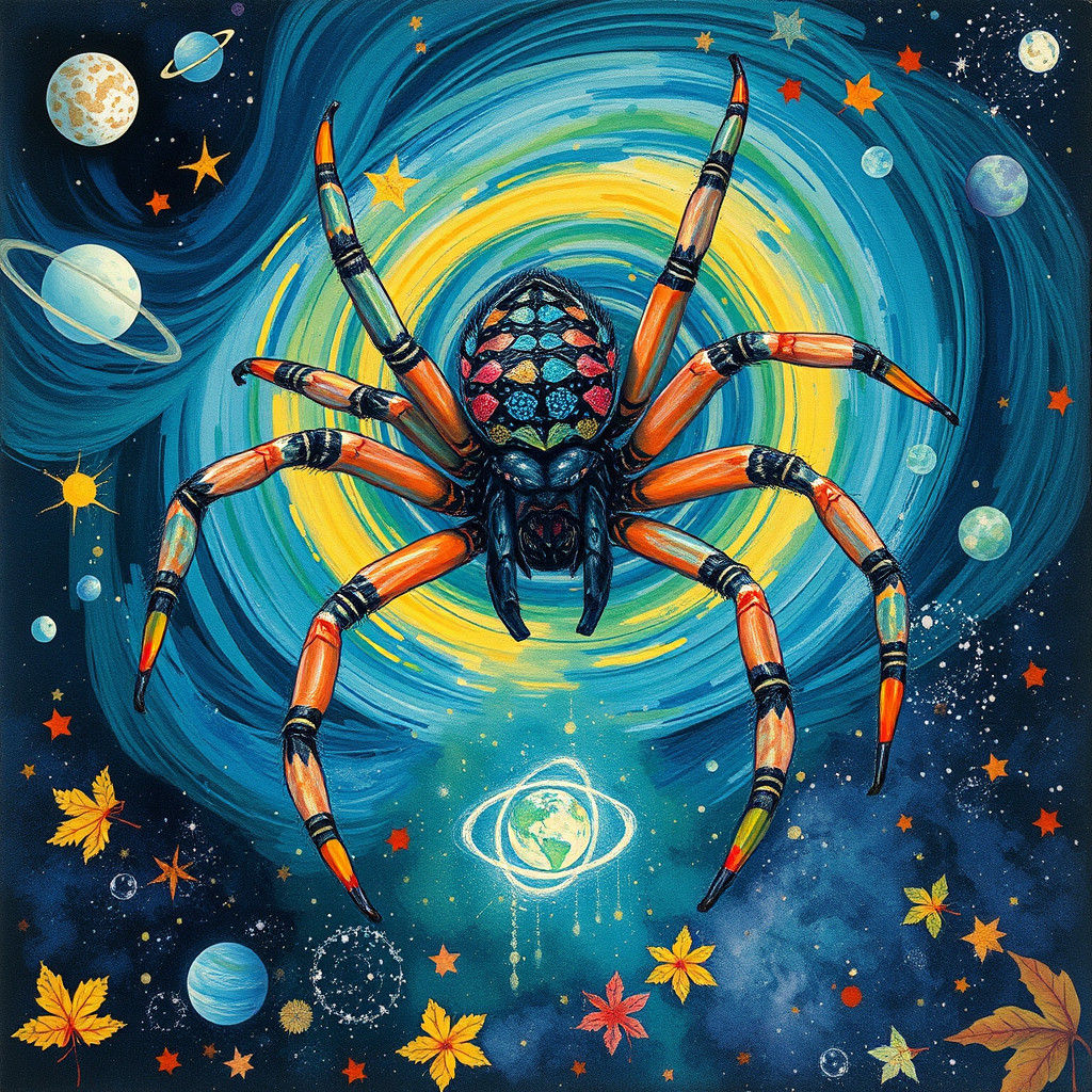 Cosmic Spider's Crayon Dreamscape in Surreal Style