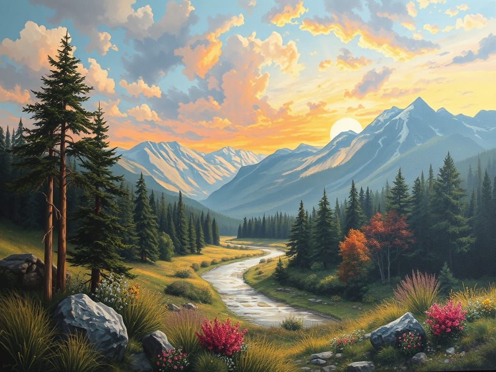 Vibrant Landscape in Progress, Paint by Numbers Style