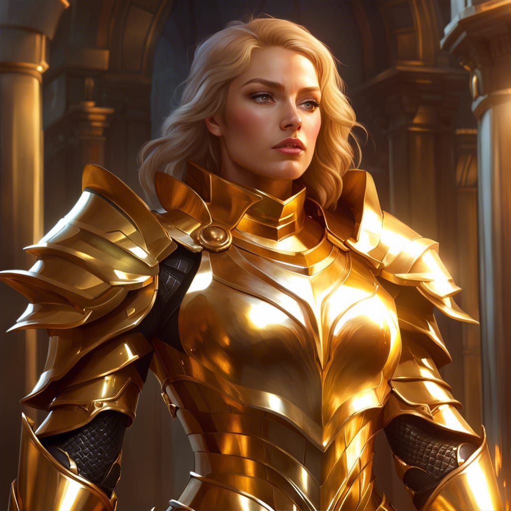 Paladin Girl in Golden Armor: Fantasy Concept Art