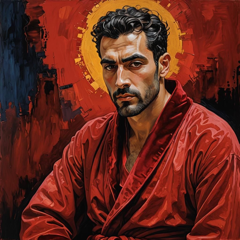 Pensive Man in Red Robe, Neo-Impressionist Style