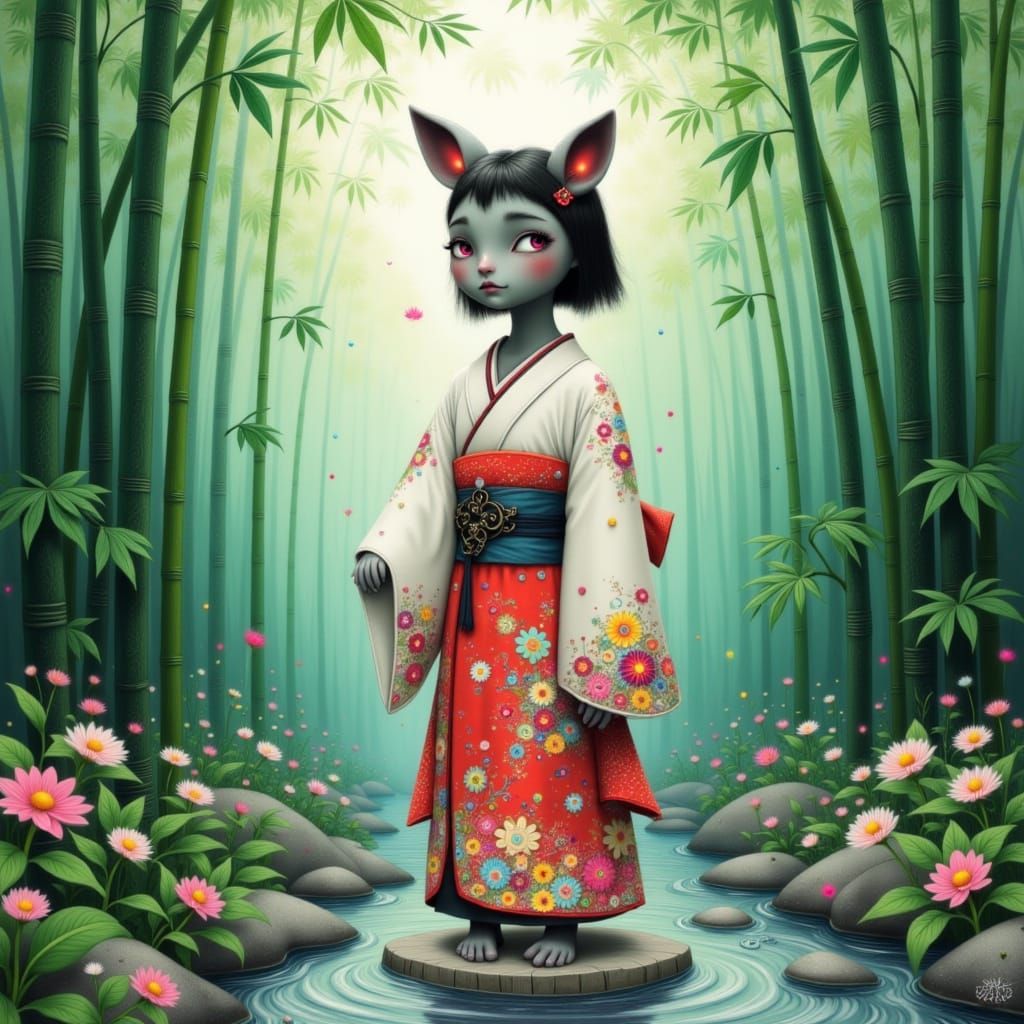 Jinmenken in Bamboo Forest: Whimsical Animation Style