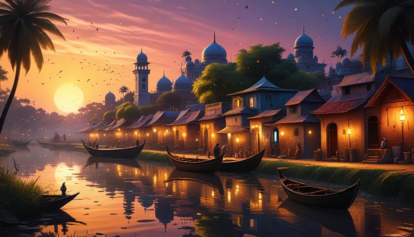 Bengali Village Life in Vibrant Oil Painting