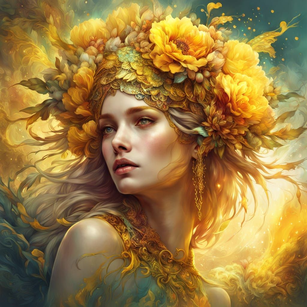 Vibrant Flower Headdress in Warm Golden Light