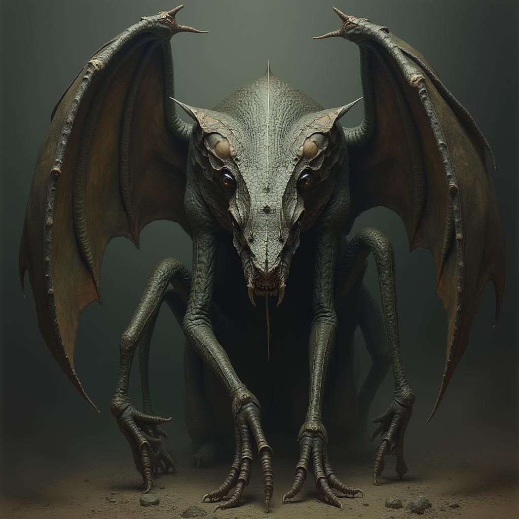 Biomorphic Snake-Bat-Centipede Chimera in Surrealist Style