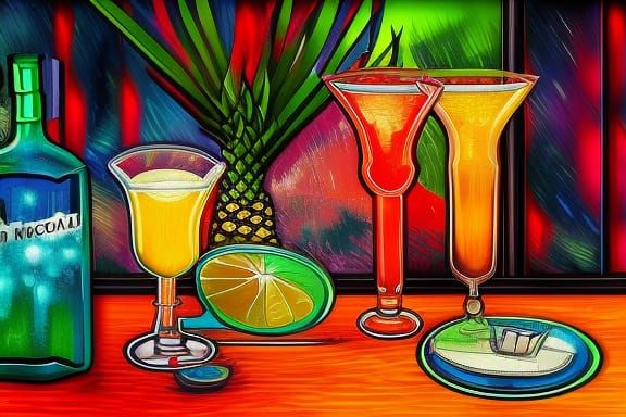 Cool Cocktails in Art Deco Bar, Photorealistic Style