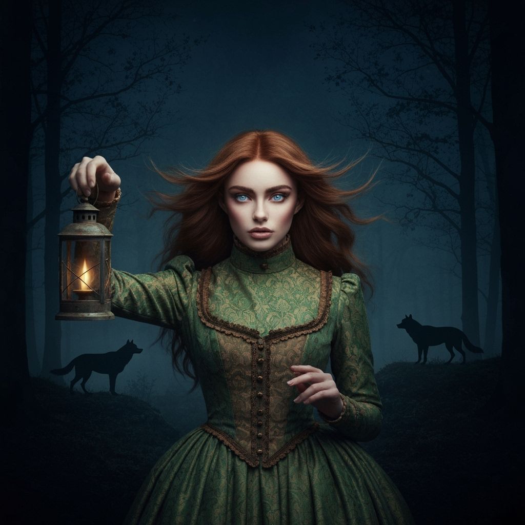 Elfin Lady with Lantern in Forest, Tim Walker Style