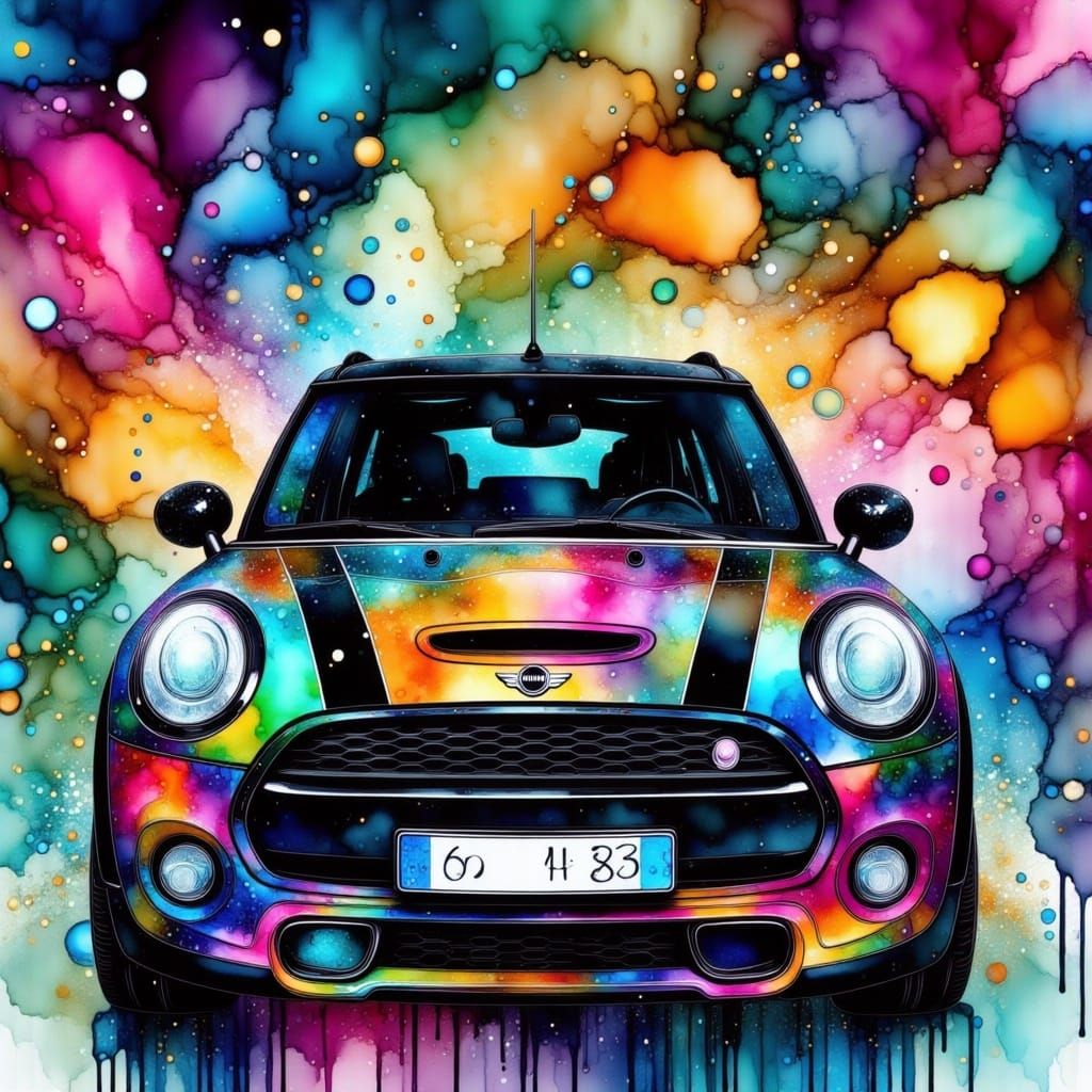 Neon Grunge MINI Cooper with Alcohol Ink Effects