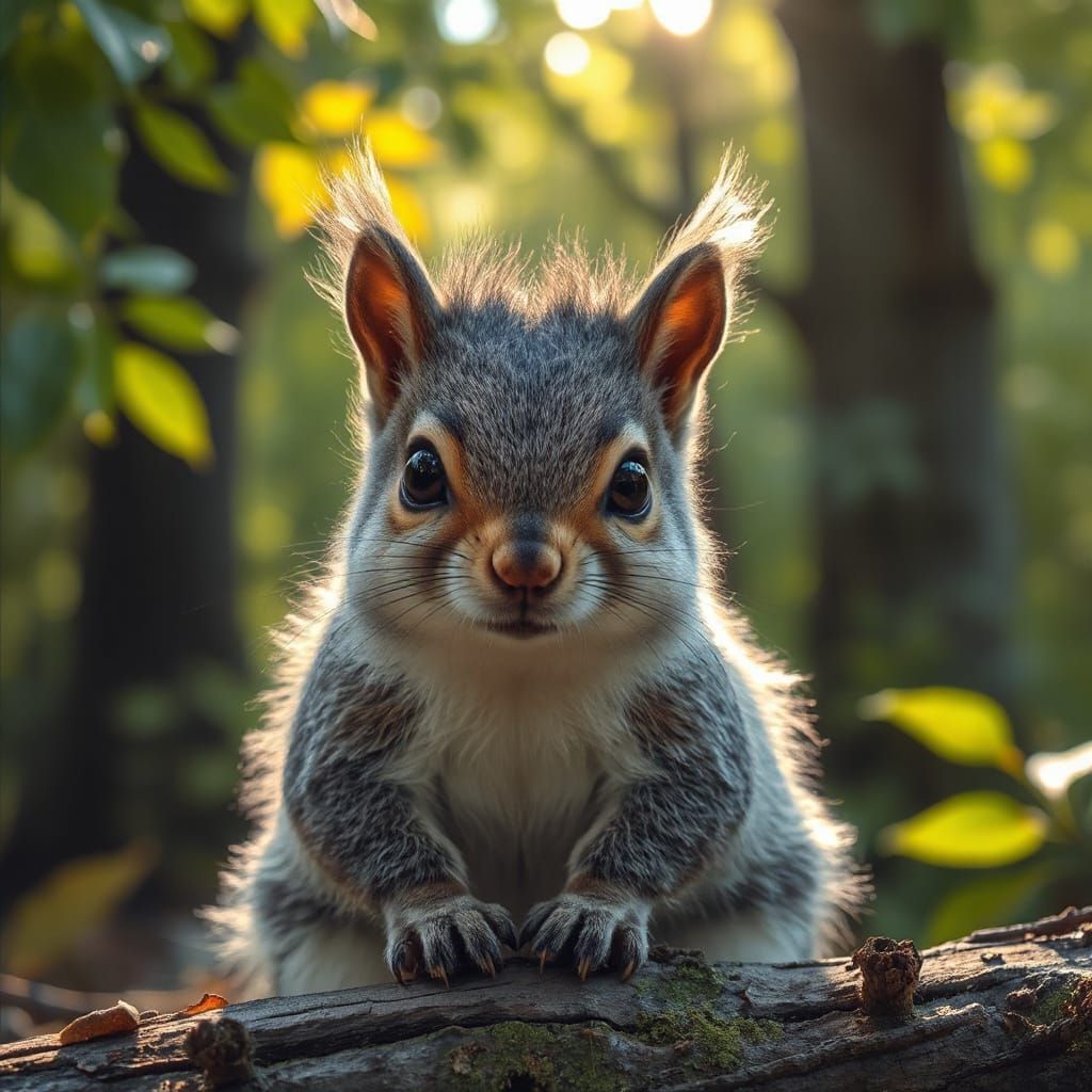 Photorealistic Squirrel in Forest Sunlight