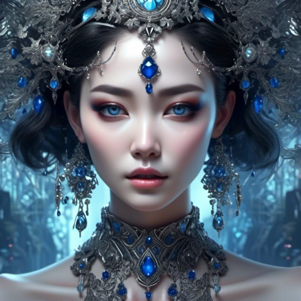 Woman in White Dress: Digital Art with Asian Influence