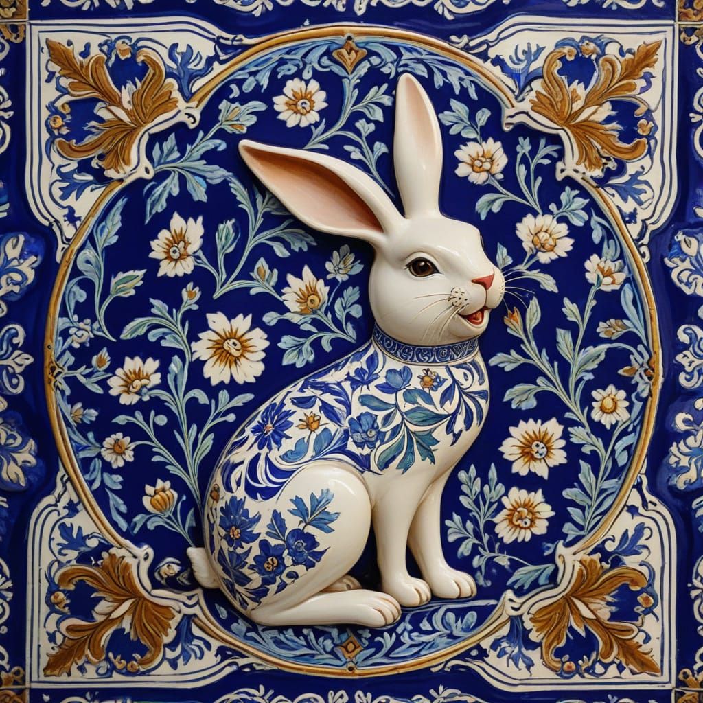 Iznik tiles making an laughing rabbit