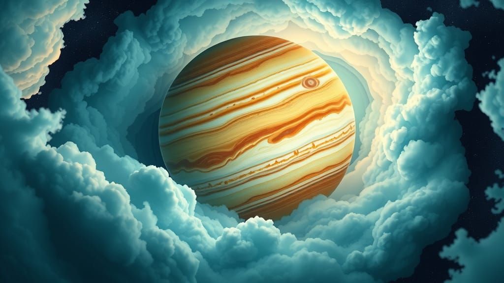 Jupiter's Swirling Storms in Dreamy Space Art