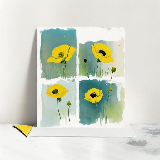 Delicate Yellow Poppy in Mixed Media Illustration