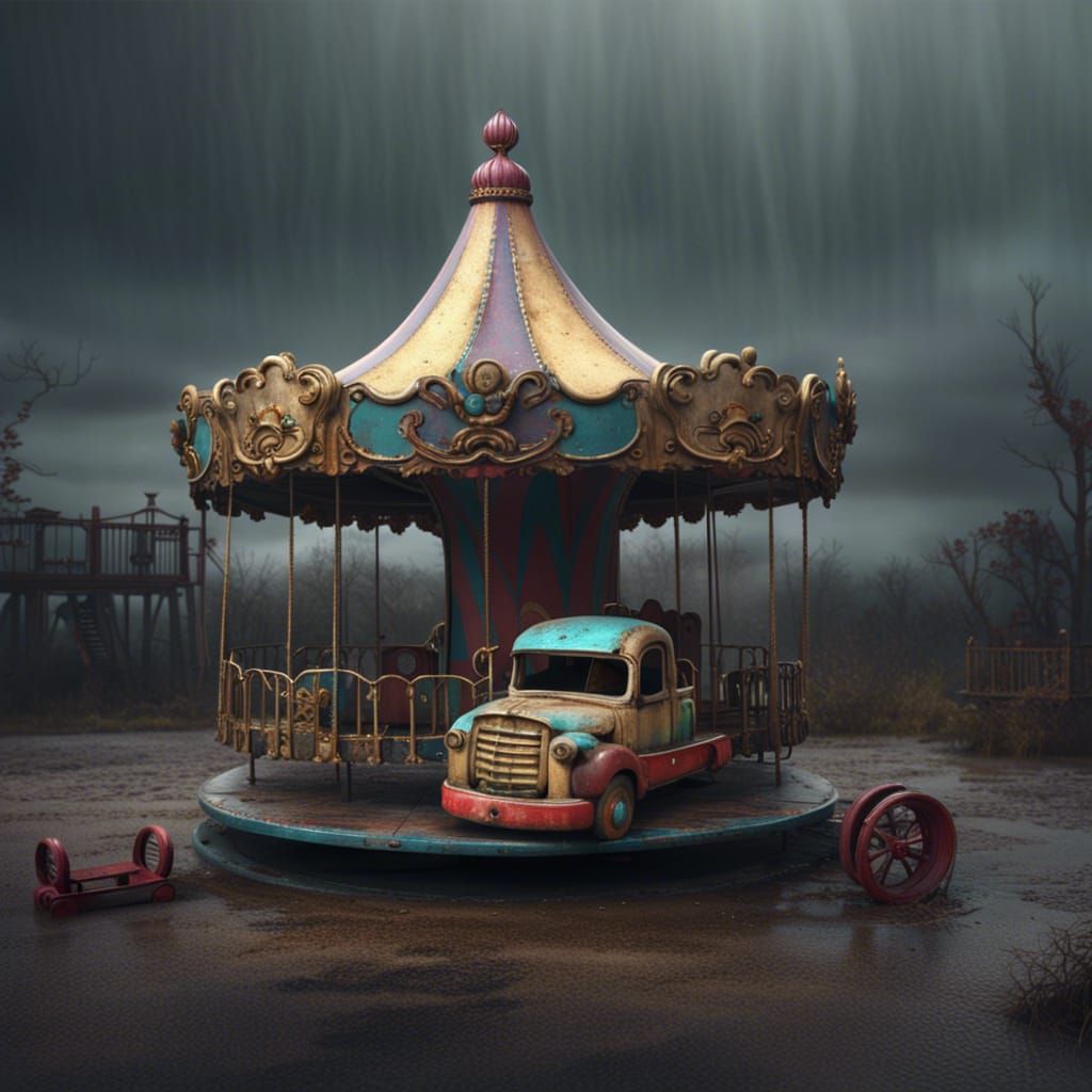Abandoned Toy Truck on Merry-Go-Round: Matte Painting