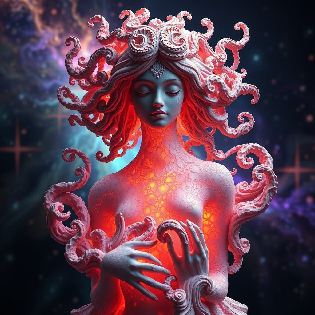 Ethereal Cosmic Statue in Vibrant Iridescent Colors