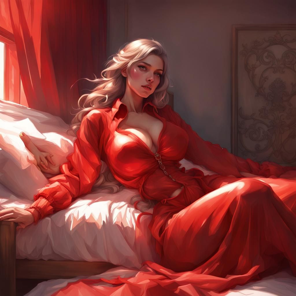 Hyperdetailed Woman in Red, Digital Art