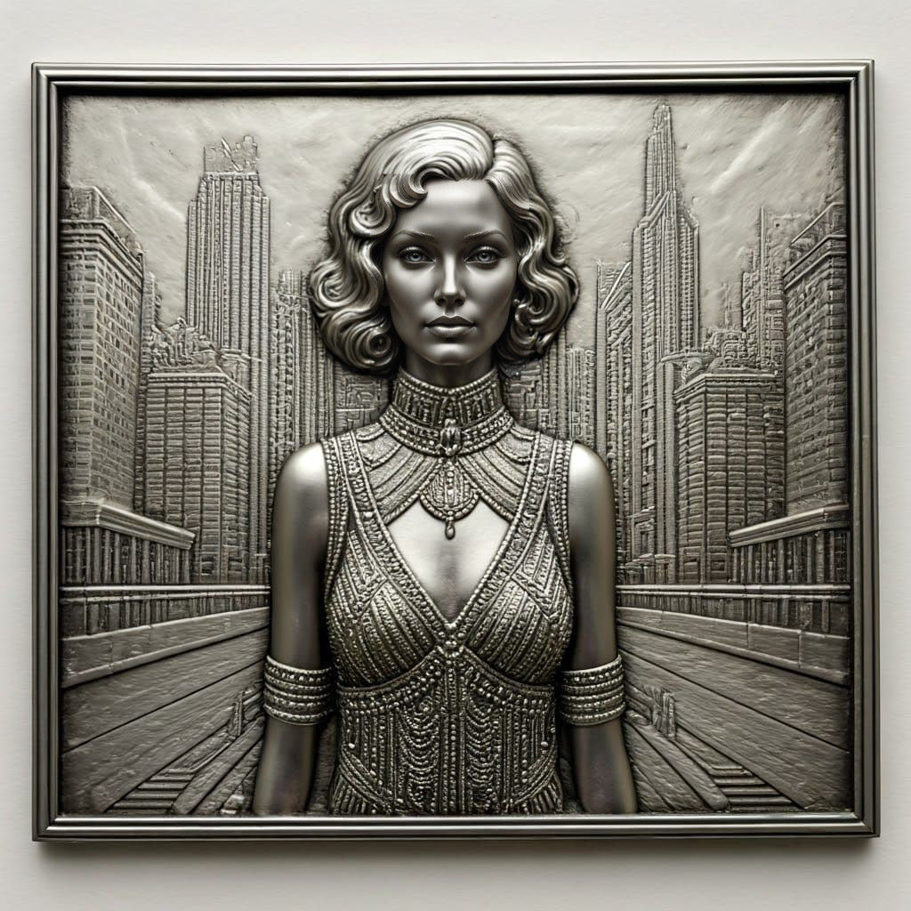 Art Deco Silver Bas Relief of a Woman