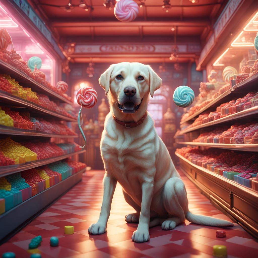 Labrador Retriever's Candy Store Adventure: Detailed Matte P...
