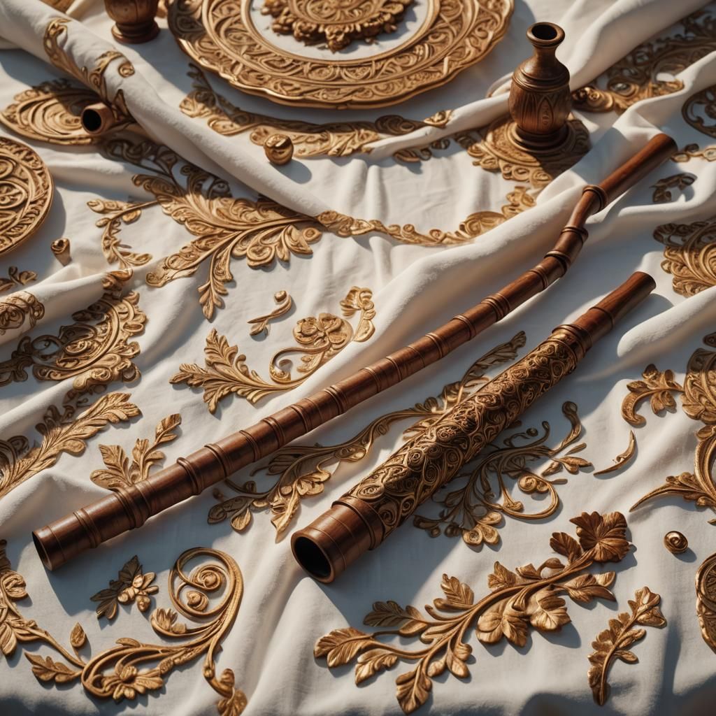 Intricately Carved Wooden Blowpipe in Golden Light