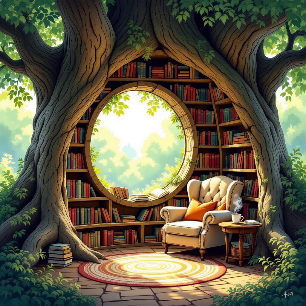 Cozy Reading Nook in Ancient Tree