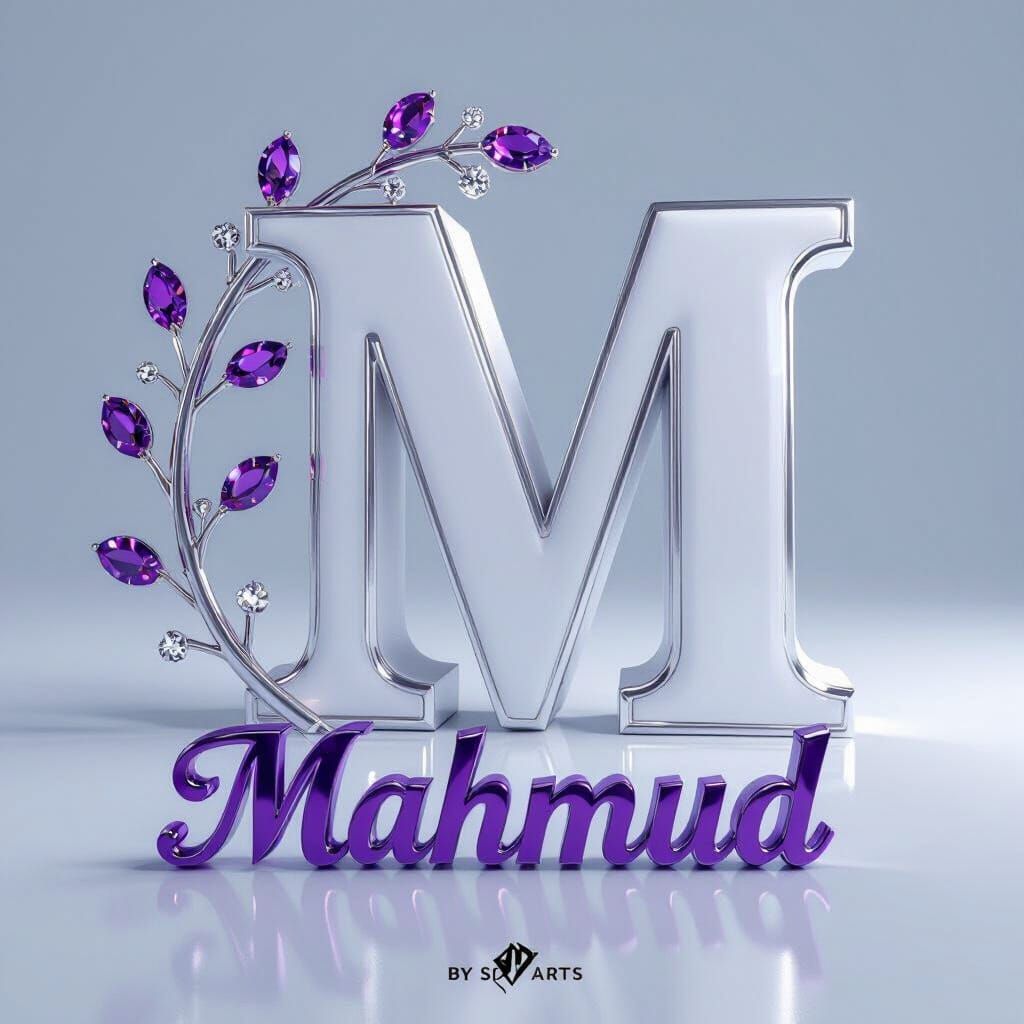 3D Letter M with Gemstones in Futuristic Style