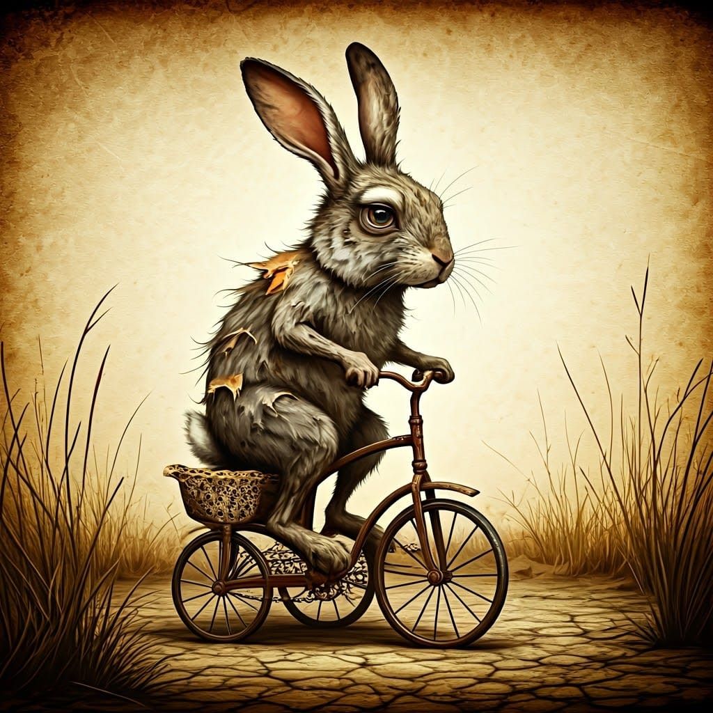 Whimsical, Aged Bunny Pedals Vintage Penny-Farthing Bicycle