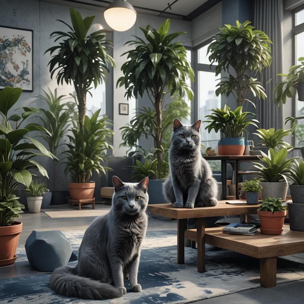 Cats in Industrial Apartment: Fantasy Concept Art