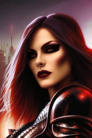 Vampire Woman in Cityscape as Digital Art