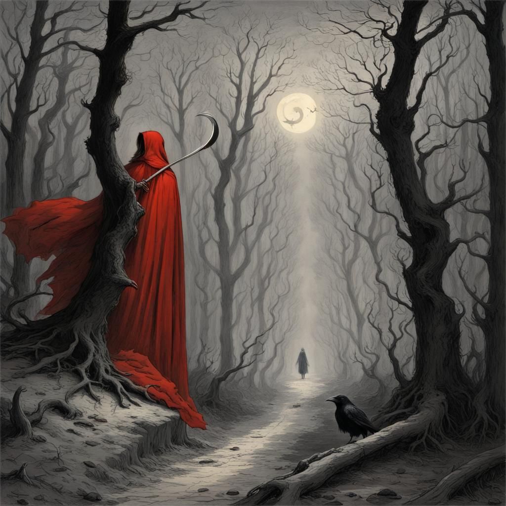 Girl with Scythe in Haunted Forest