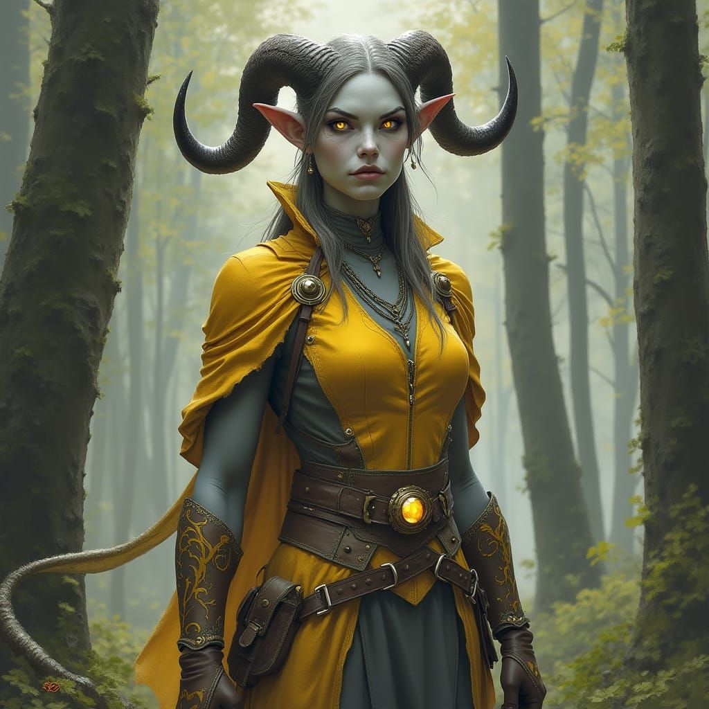 Ethereal Rangeress in Golden Armor Stands Tall in Mystical F...