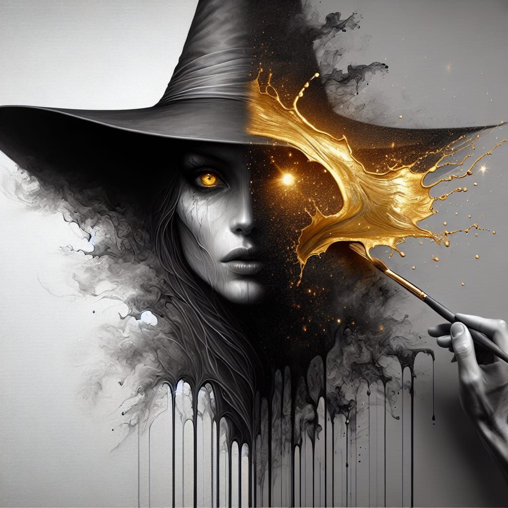 Golden Goddess Emerges from Monochromatic Canvas