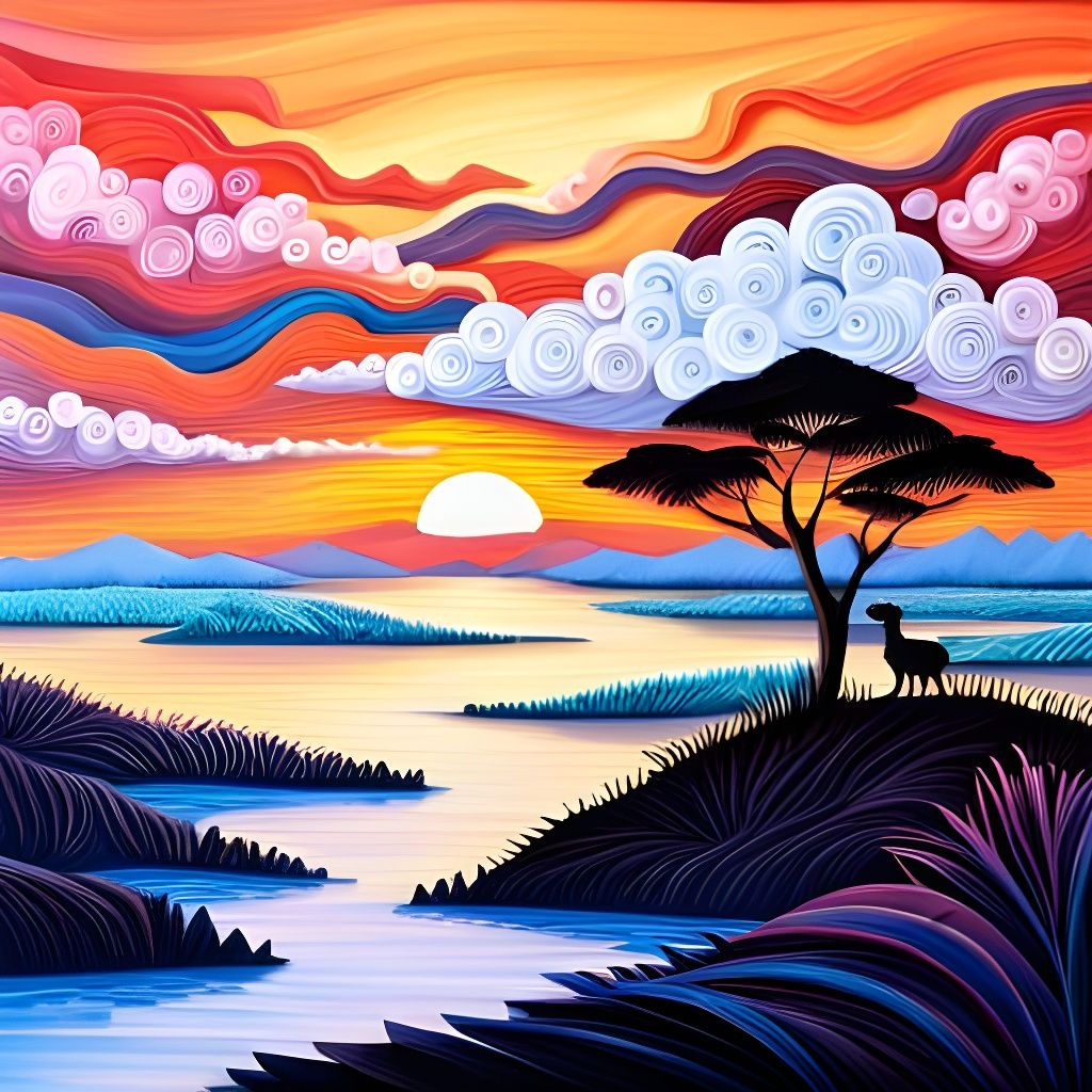 Kenyan Sunset Paper Quilling Illustration