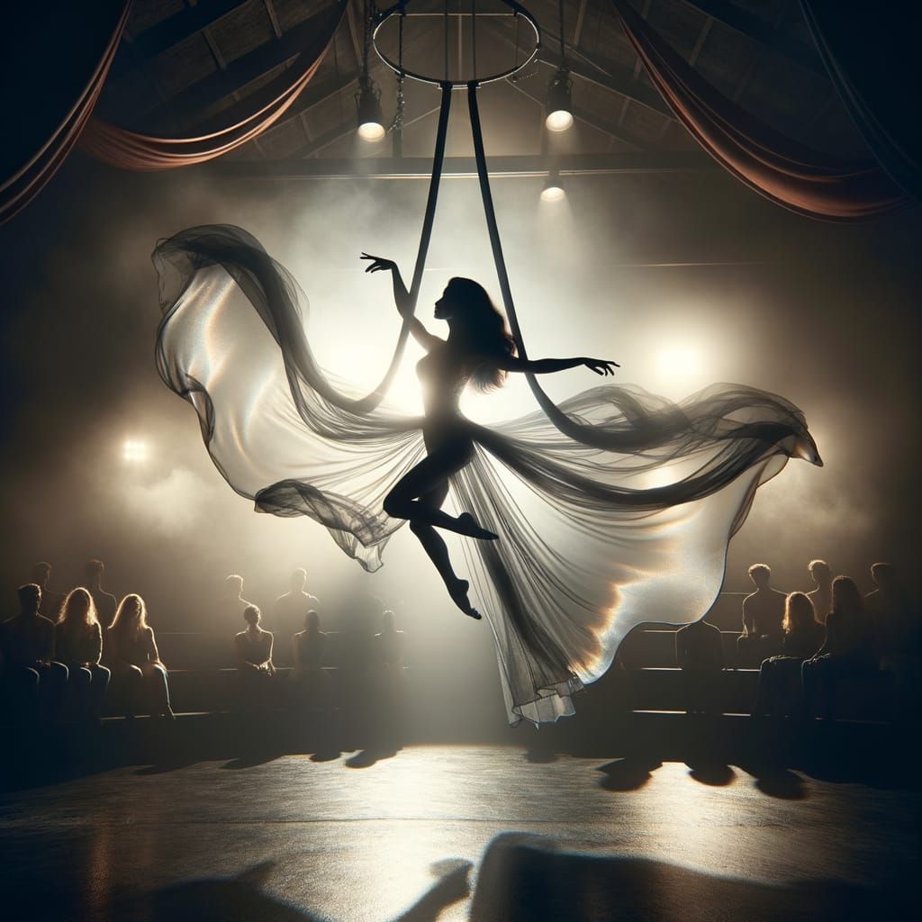 Ethereal Hispanic Acrobat in Elegant Flight