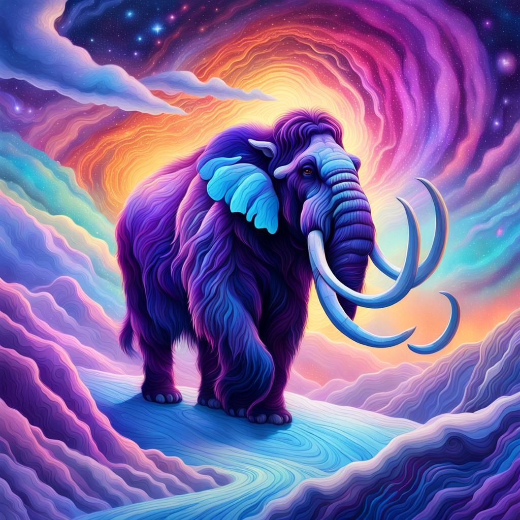 Woolly Mammoth on Starry Mountaintop: Holographic Art