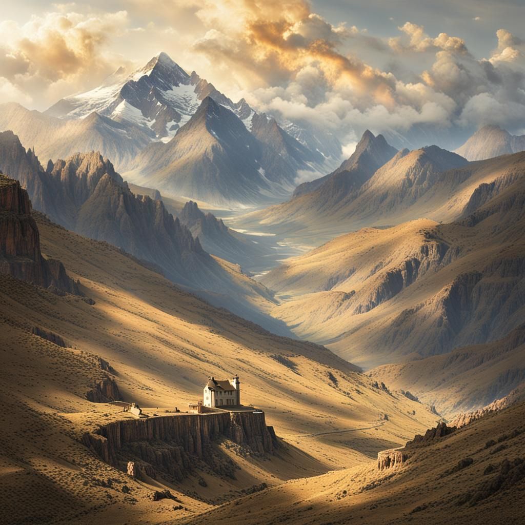 Prison Break Above Rugged Mountains in Sunlight