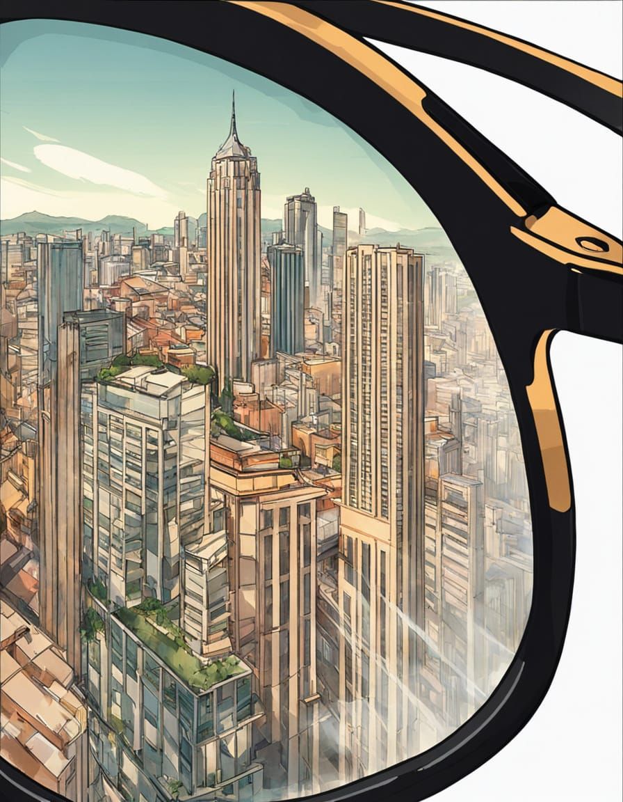 Vintage Sunglasses with 1950s Cityscape Reflection