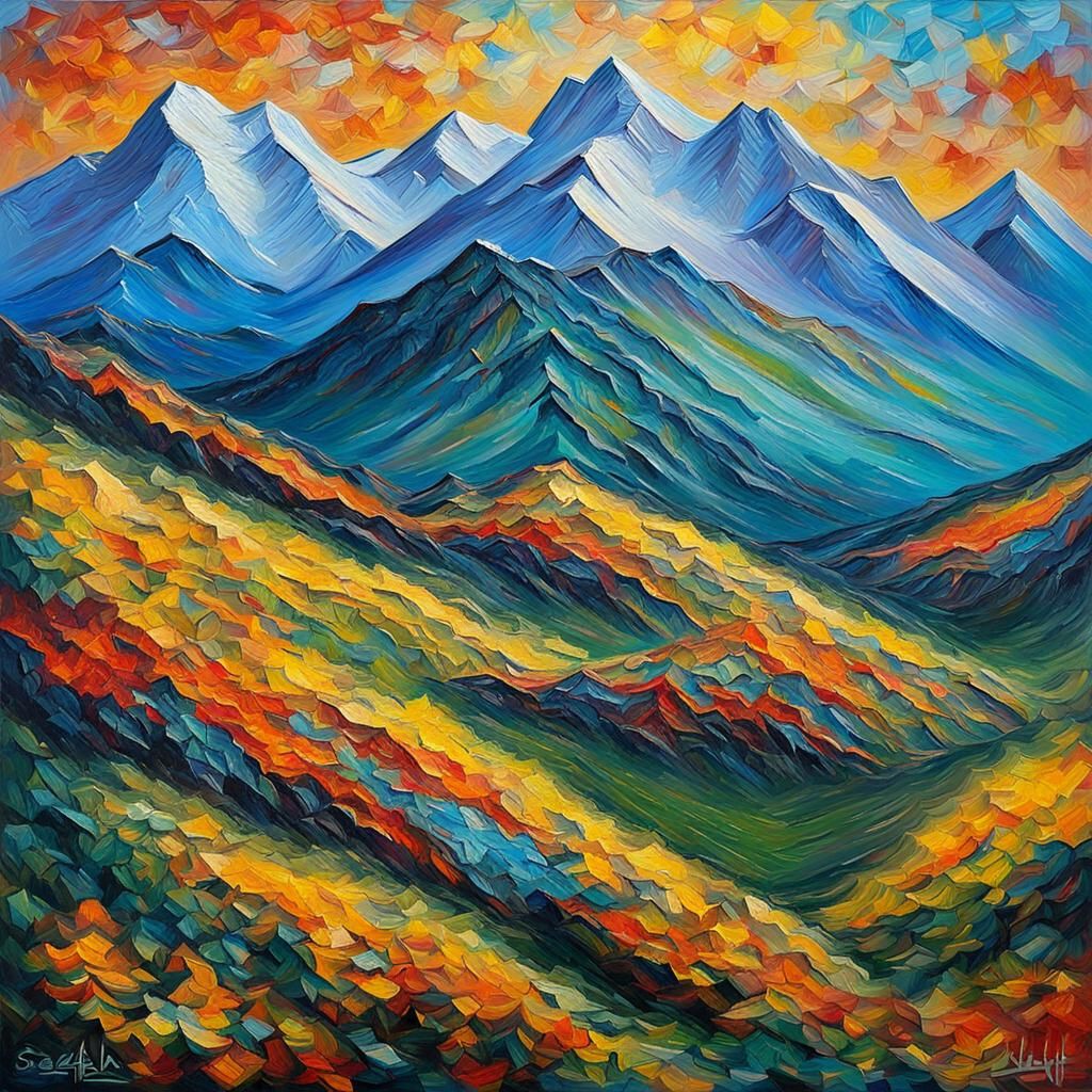 Snezka Mountain in Expressionist Impasto Style
