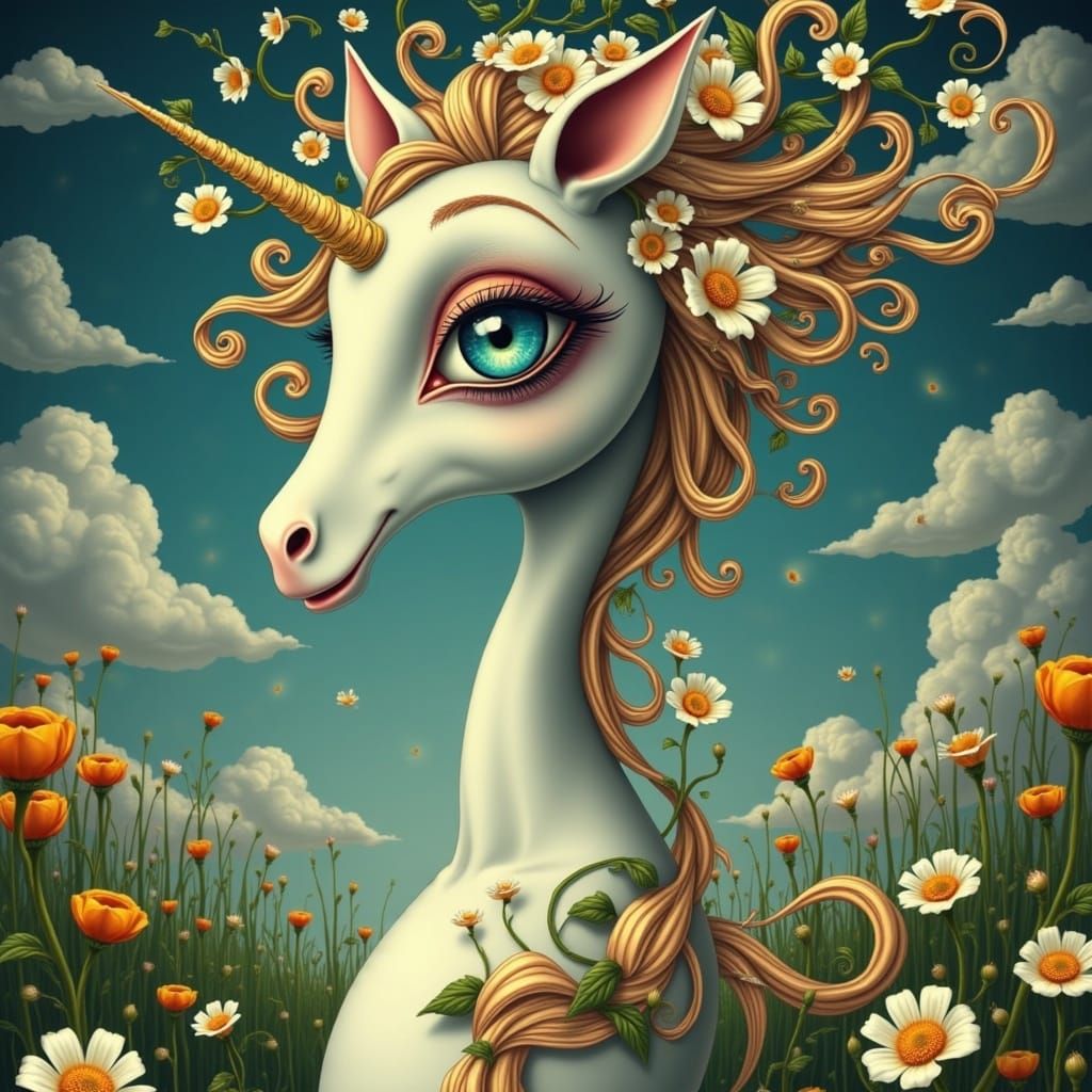 Whimsical Art Nouveau Unicorn Portrait