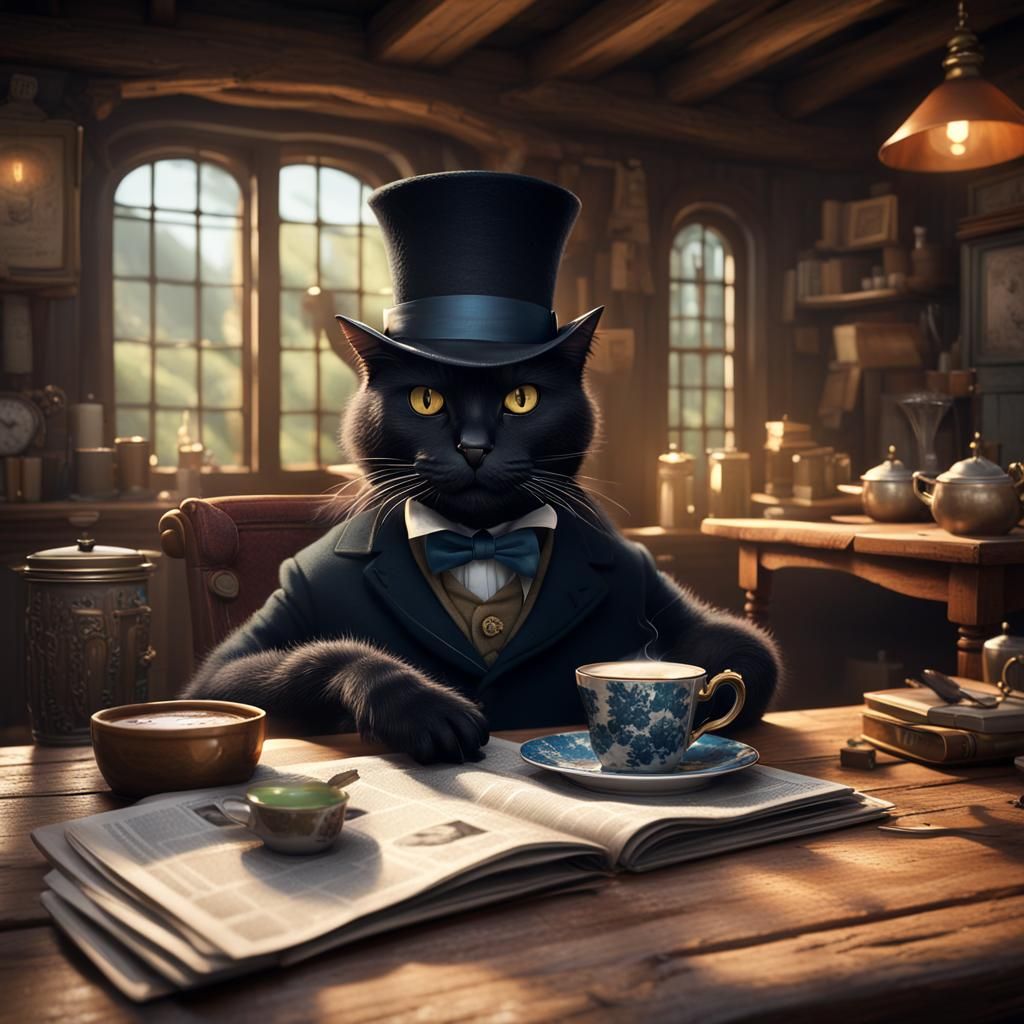 Dapper Cat Reads Newspaper: Fantasy Concept Art