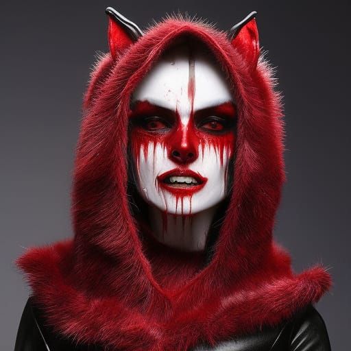 Werewolf as Red Riding Hood: A Bloody Horror Portrait