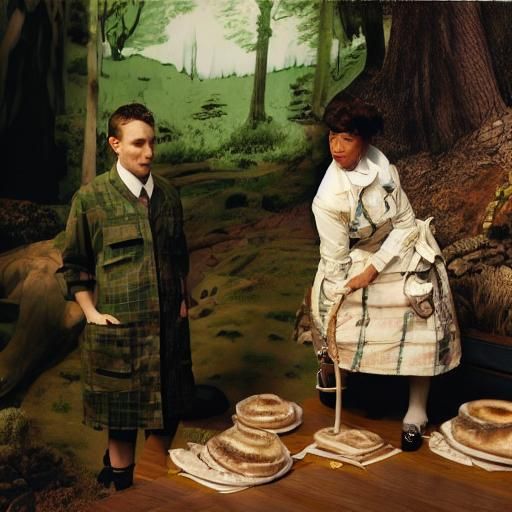 Porcelain Workers Mushroom Foraging, Hyper-Detailed Art