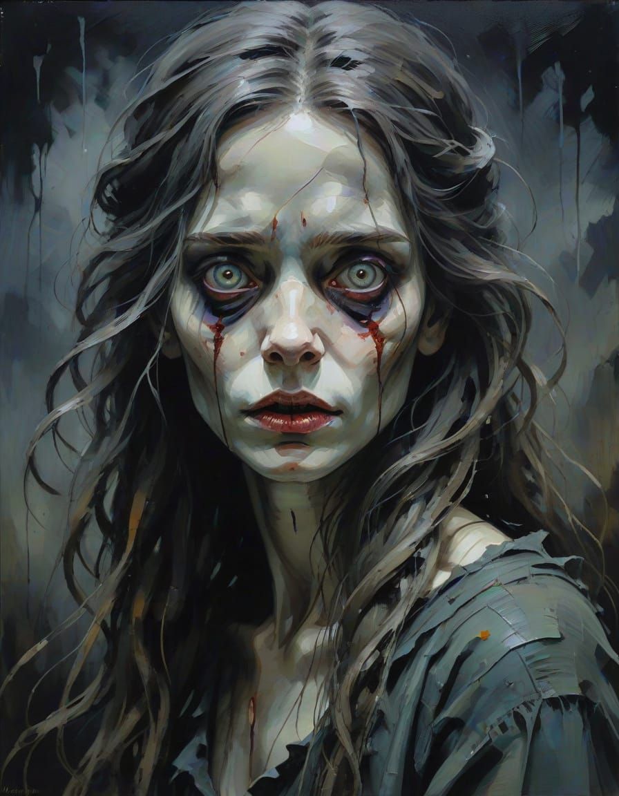 Ethereal Expressionist Portrait in Dark, Muted Tones