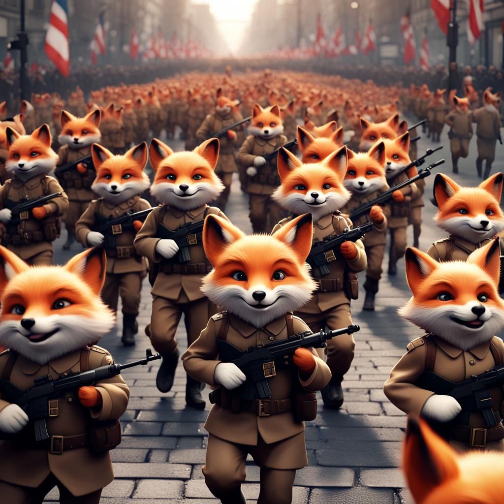 Fox Cubs Army on Parade: Detailed Matte Painting