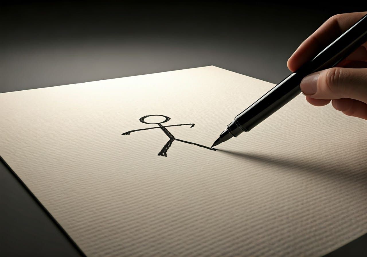 Minimalist Stick Figure Art on Textured Paper