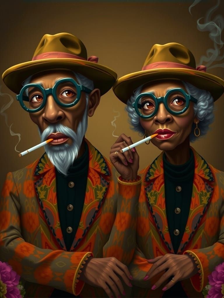 Stylish Elderly Black Couple Smoking Cigarettes