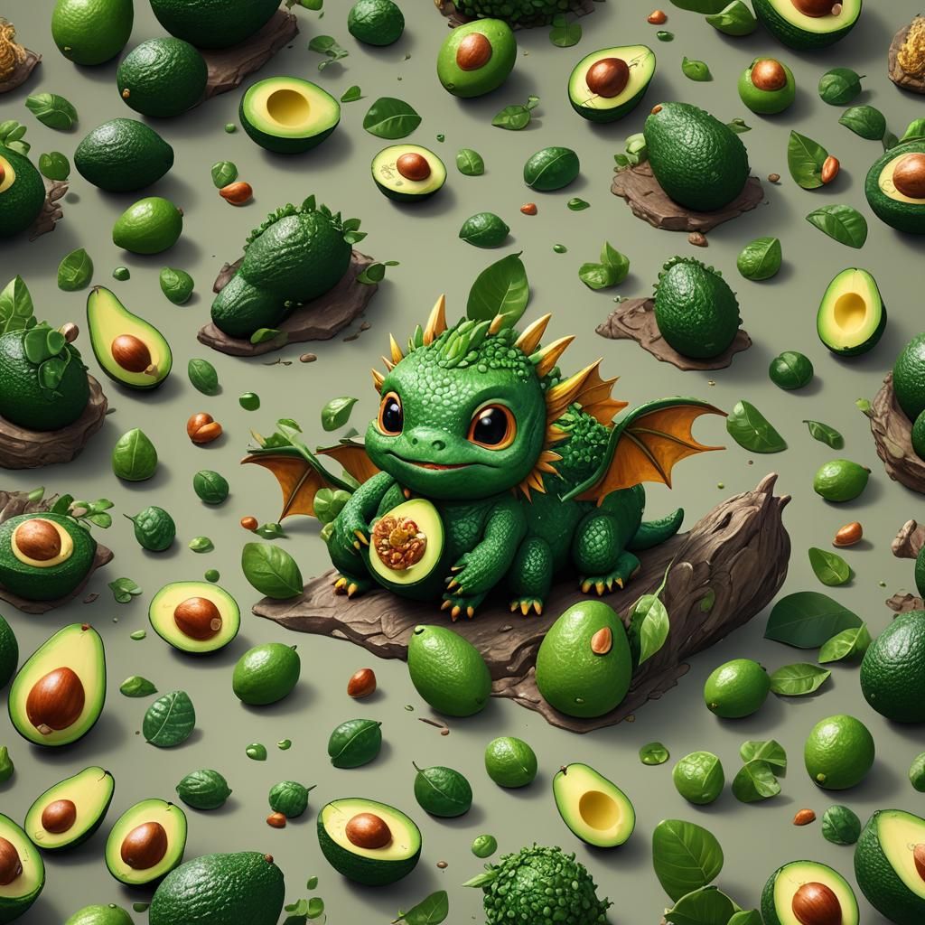 Cute Avocado Dragon Baby: Fantasy Concept Art