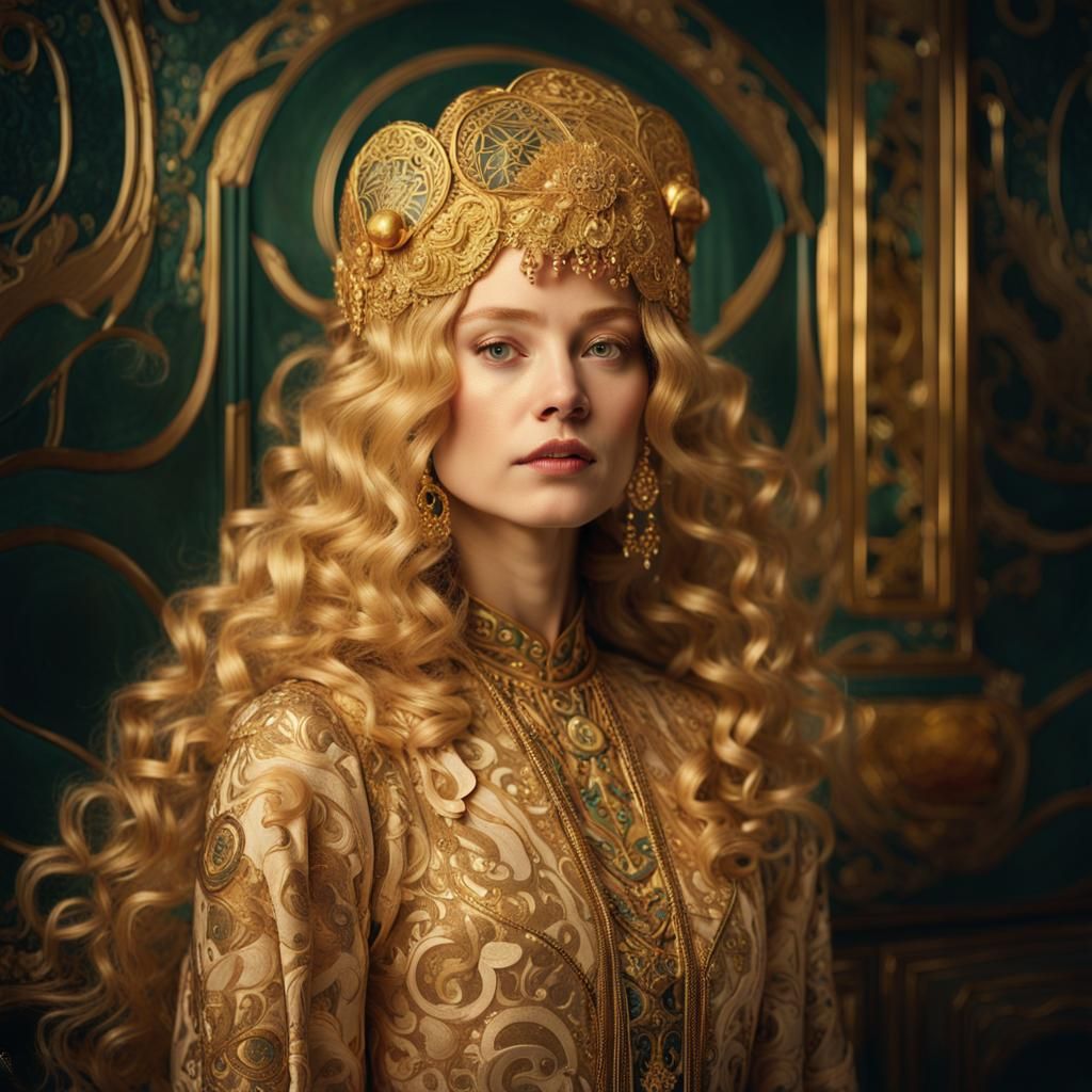 Golden Goddess in Opulent Luxury, Gustav Klimt Inspired