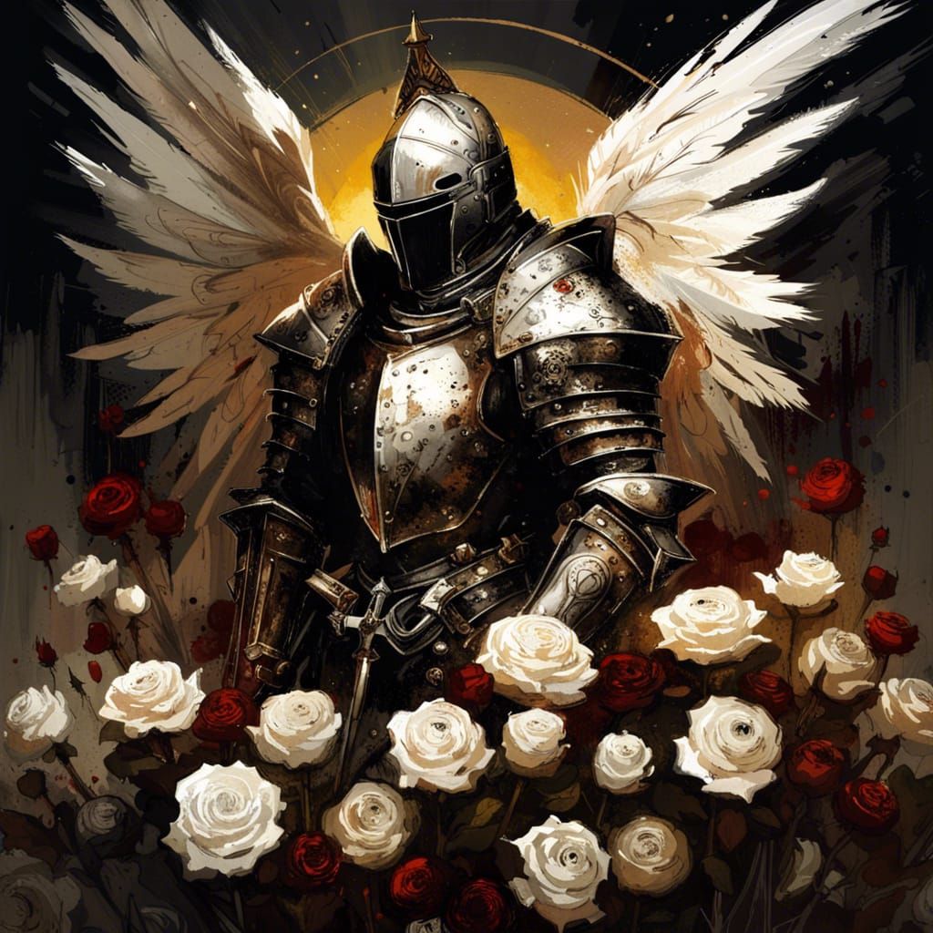 Gothic Knight Templar in Bloody Rose Field