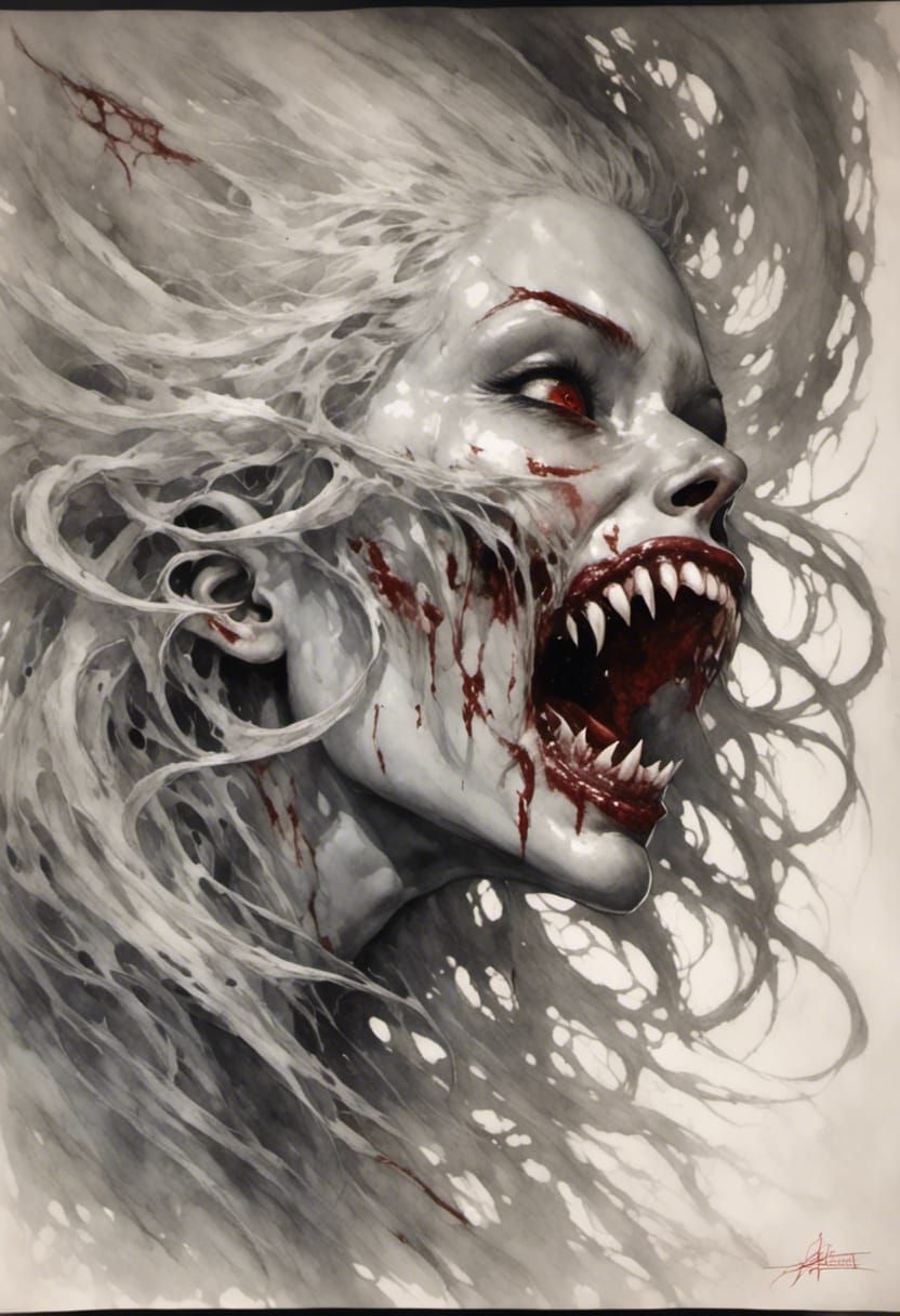Grayscale Vampire Queen Portrait in Comic Book Style