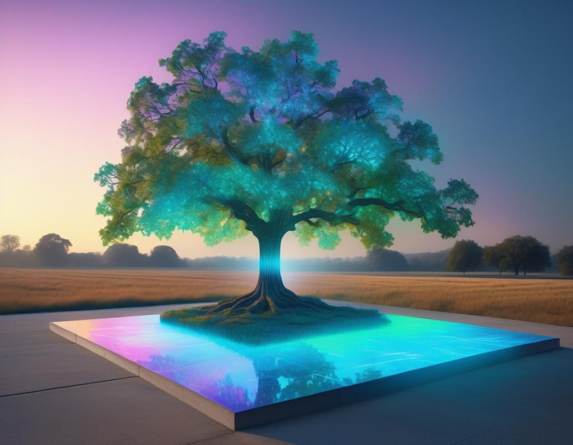 Holographic Oak Tree with Volumetric Lighting