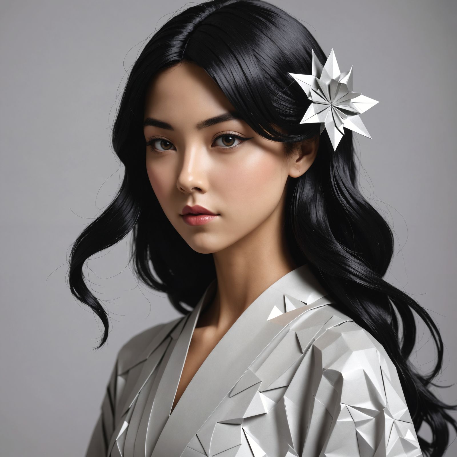 Origami Goddess Unfolds in Shimmering Silver